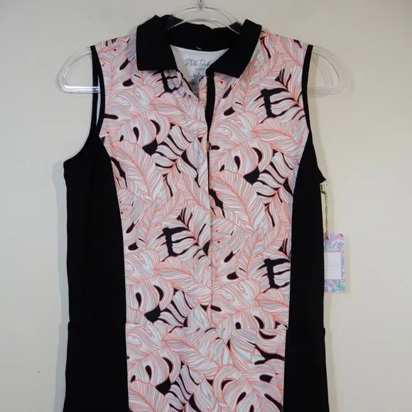 STELLA PARKER Active Tennis Dress Size S Coral Black Palm Built Short NEW $108