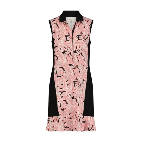 STELLA PARKER Active Tennis Dress Size S Coral Black Palm Built Short NEW $108