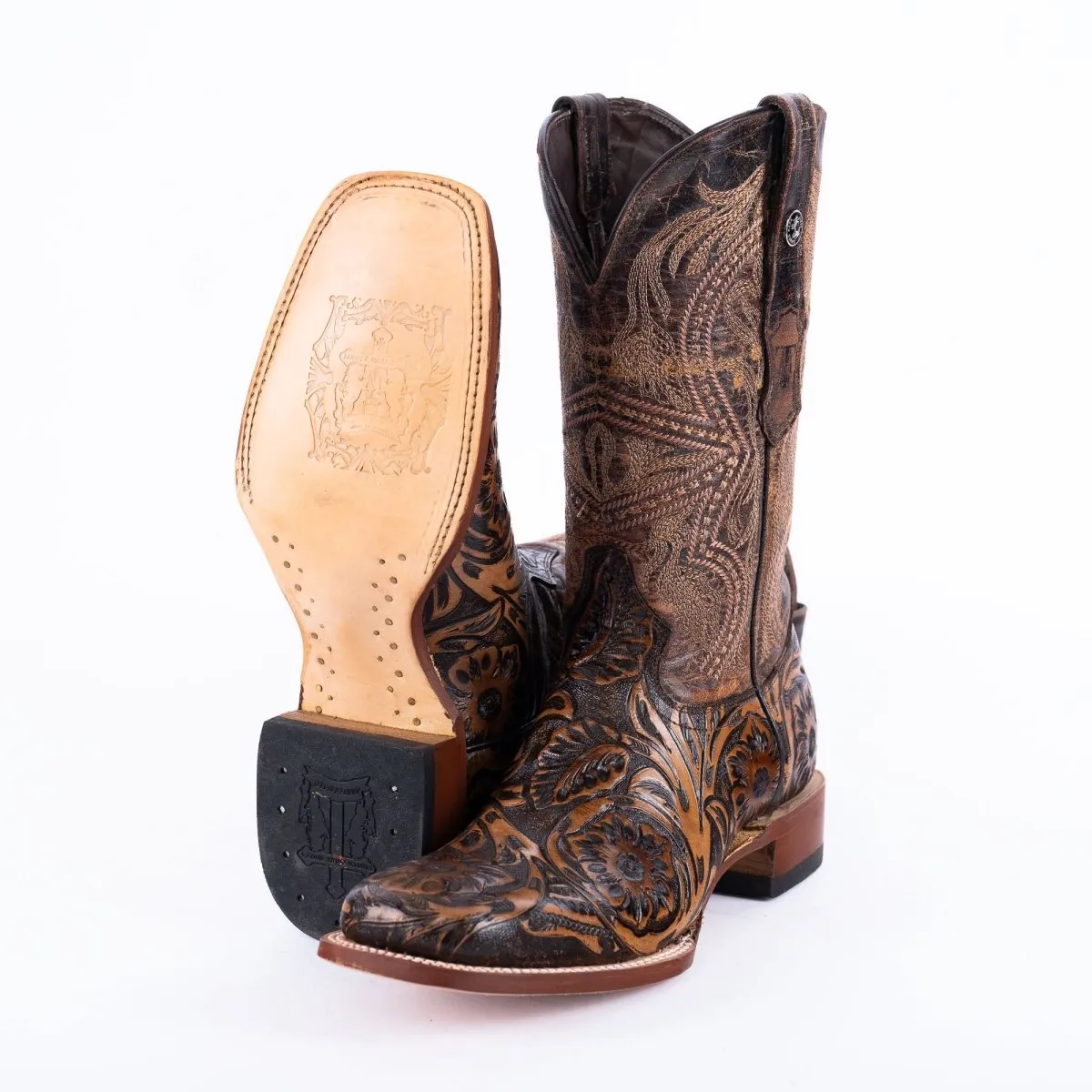 TANNER MARK MEN'S Print Hand Tooled Jungle Brown Cowboy Boots