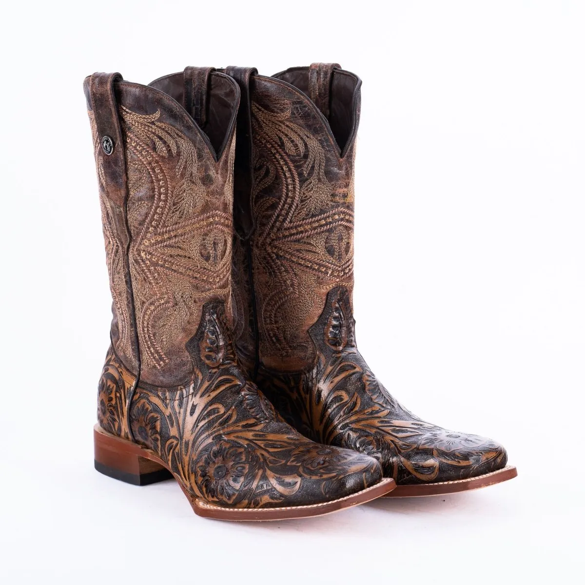 TANNER MARK MEN'S Print Hand Tooled Jungle Brown Cowboy Boots