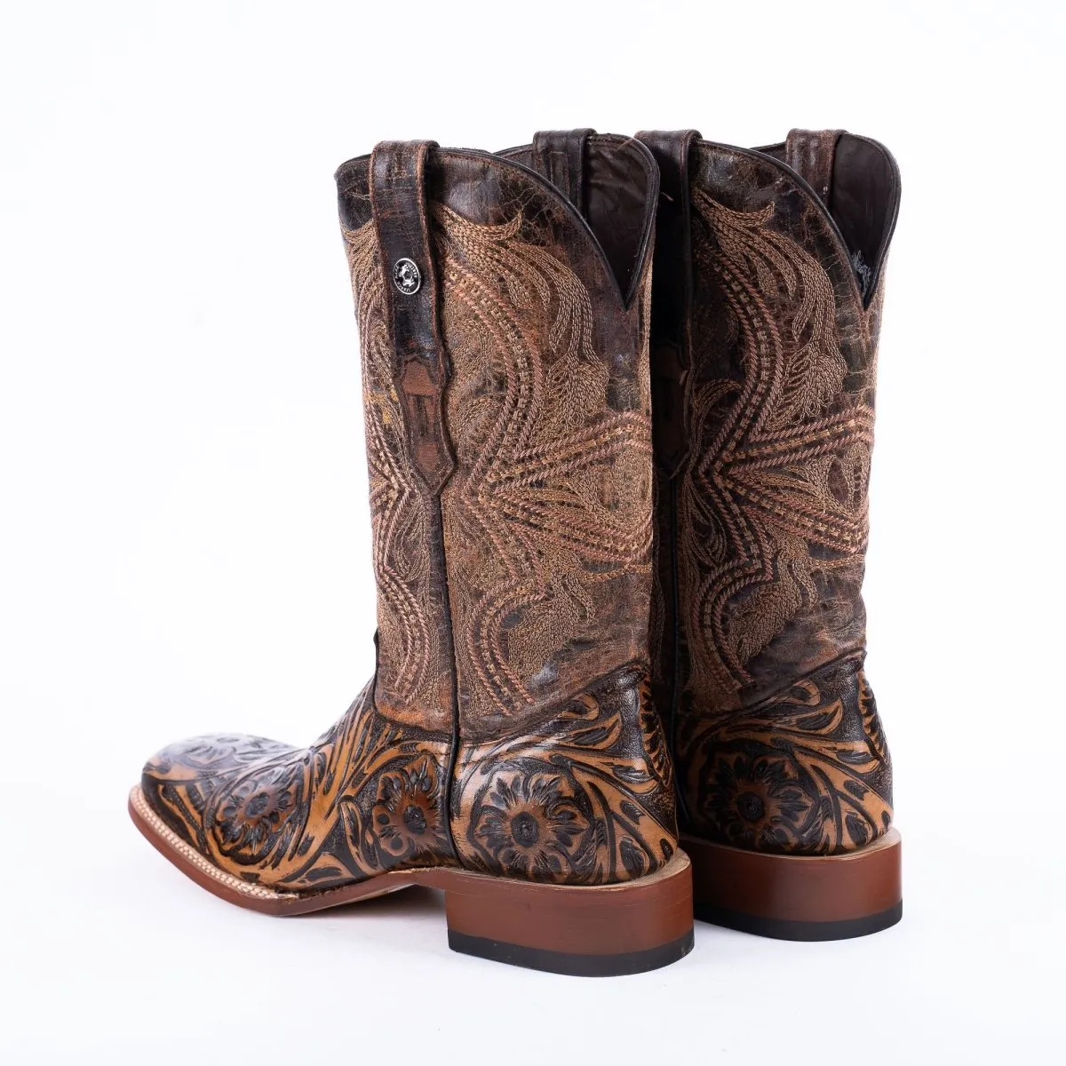 TANNER MARK MEN'S Print Hand Tooled Jungle Brown Cowboy Boots