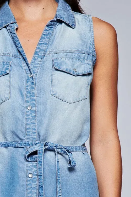 TRACTION - Tencel Sleeveless Collared Mini Dress