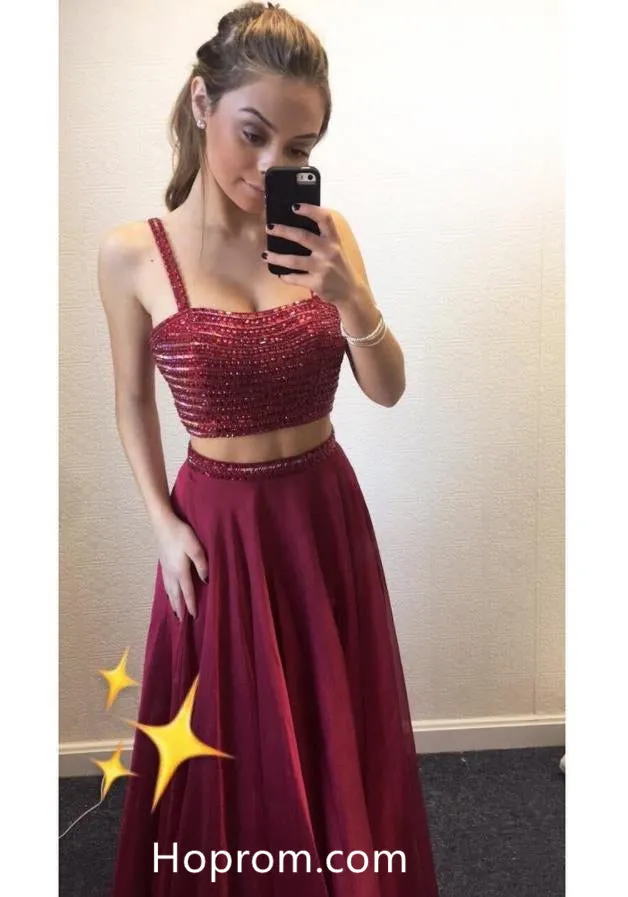 Two Pieces Straps Prom Dresses 2018 Evening Dresses Online