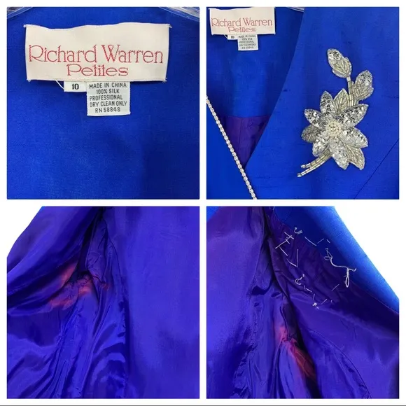 Vintage 100% Silk Double Breasted Formal Blazer Jacket by Richard Warren Petites