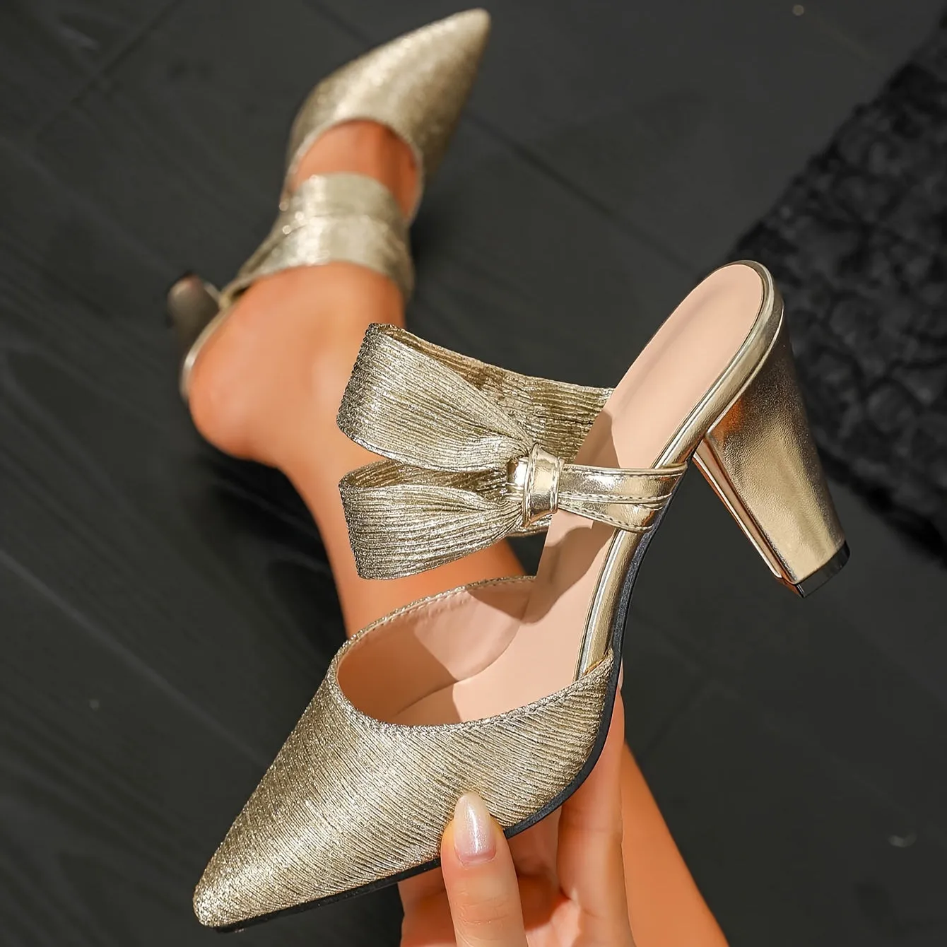 VougeVamp Elegant Brown Pointed-Toe Dress Pumps – Chunky Heel with Ankle Strap