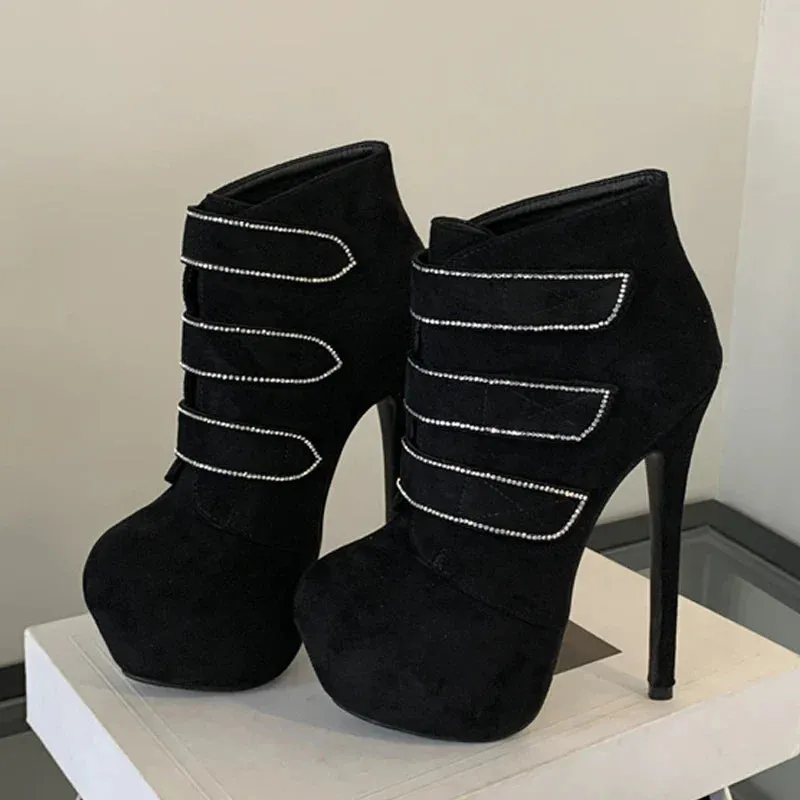 VougeVamp Women’s Extreme High Heel Platform Boots – Sexy Hook & Loop Ankle Boots for Pole Dancing, Parties