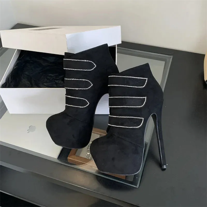 VougeVamp Women’s Extreme High Heel Platform Boots – Sexy Hook & Loop Ankle Boots for Pole Dancing, Parties