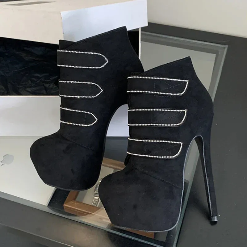 VougeVamp Women’s Extreme High Heel Platform Boots – Sexy Hook & Loop Ankle Boots for Pole Dancing, Parties
