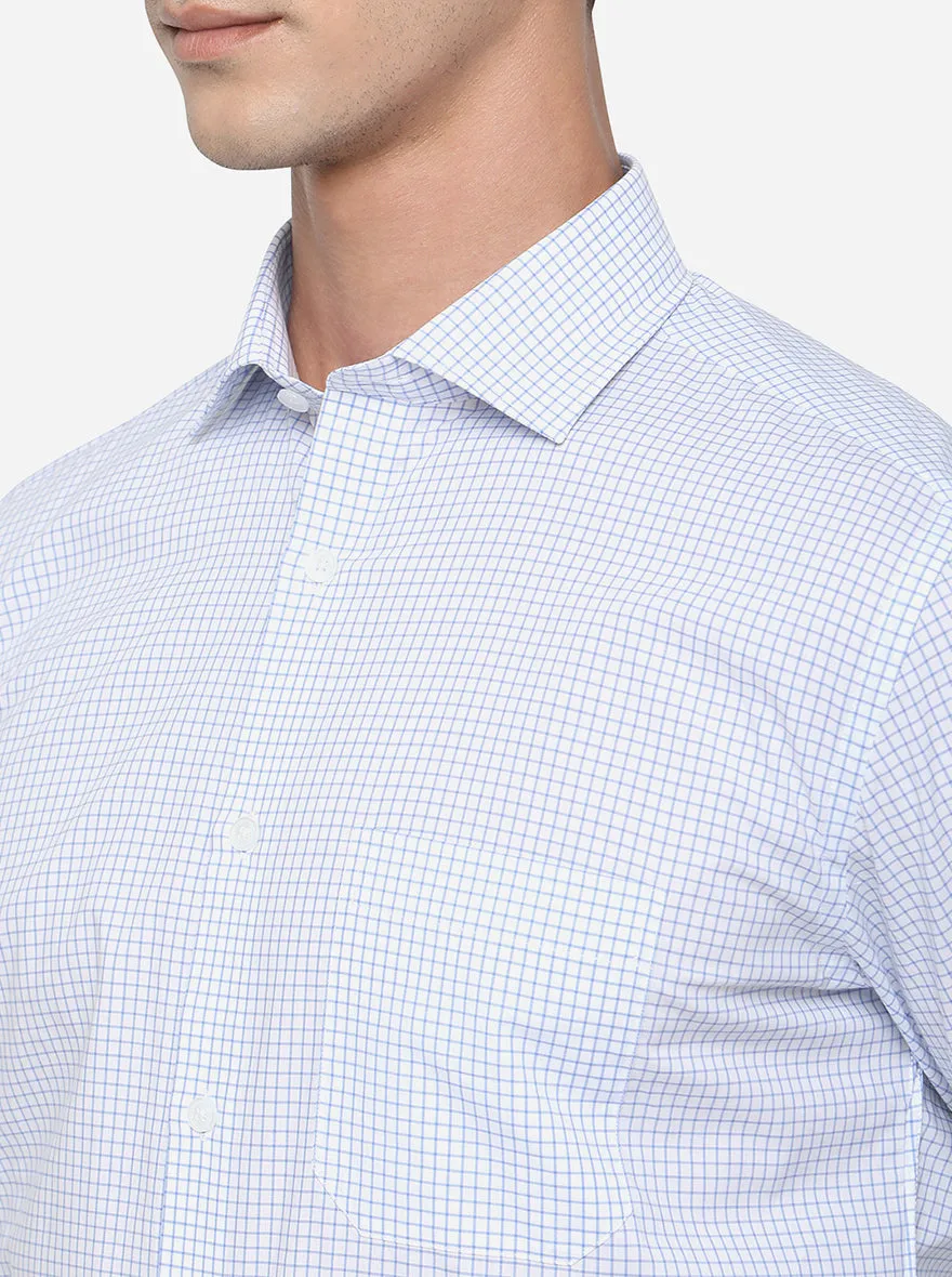 White & Blue Checked Regular Fit Formal Shirt | JadeBlue