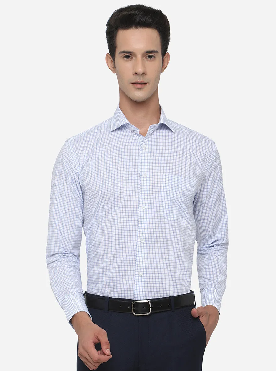 White & Blue Checked Regular Fit Formal Shirt | JadeBlue