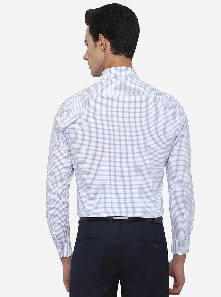 White & Blue Checked Regular Fit Formal Shirt | JadeBlue