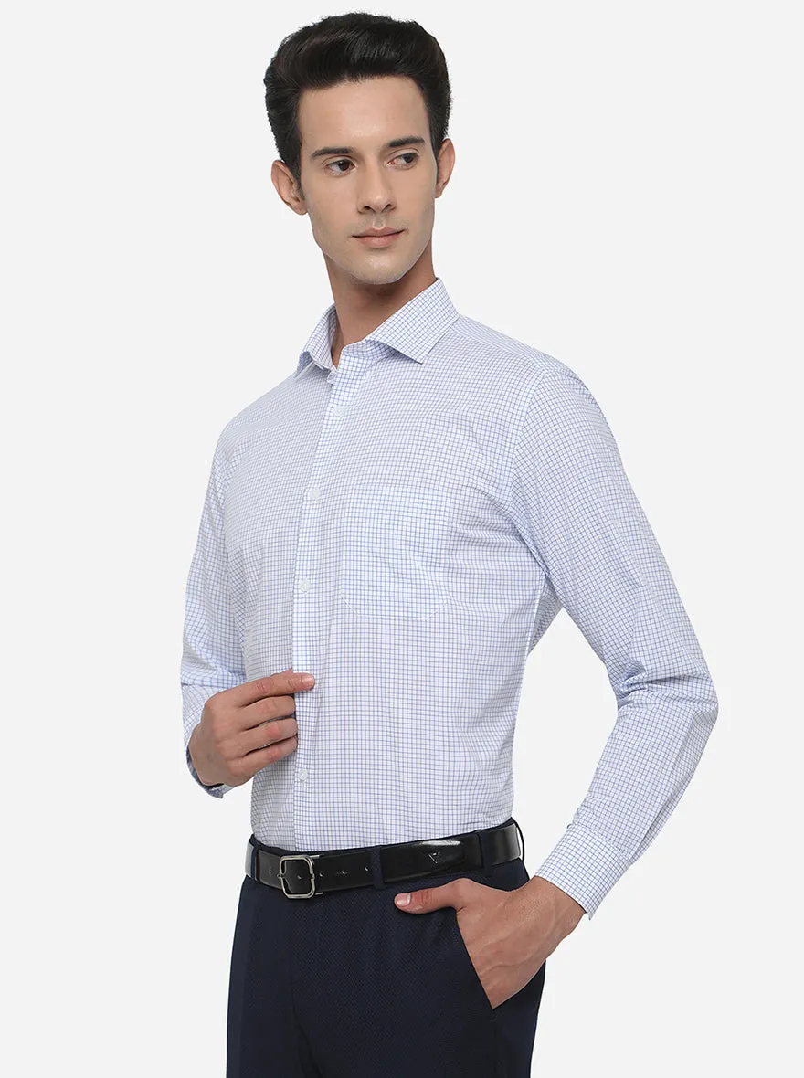 White & Blue Checked Regular Fit Formal Shirt | JadeBlue