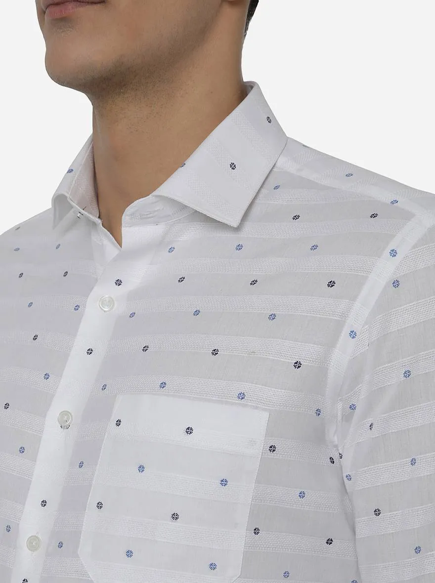 White & Blue Printed Slim Fit Formal Shirt | Greenfibre