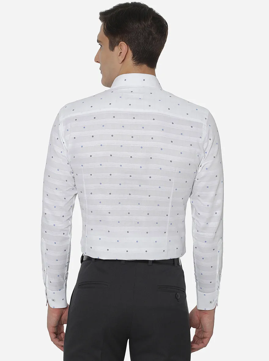 White & Blue Printed Slim Fit Formal Shirt | Greenfibre