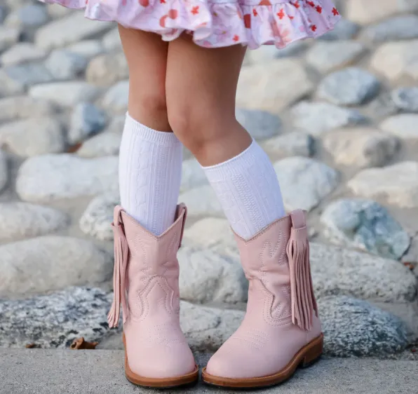 White cable knit knee high socks