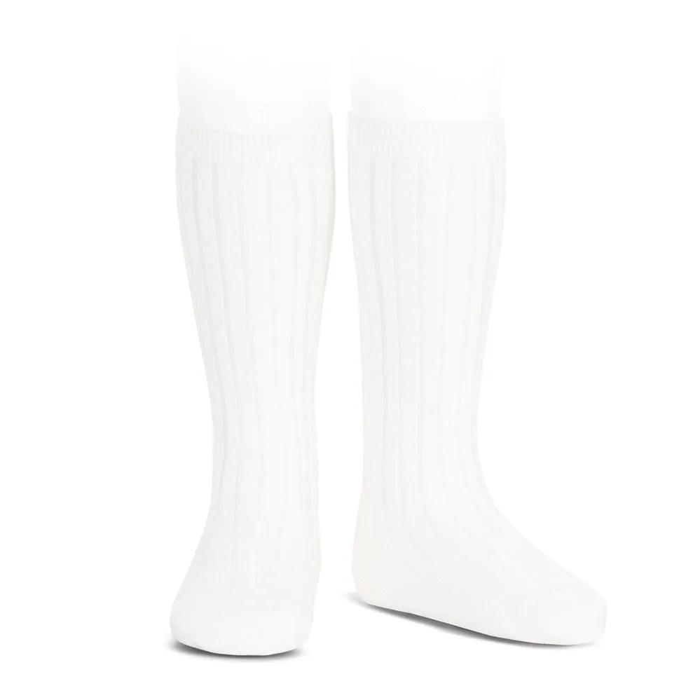 White Ribbed Knee High Socks