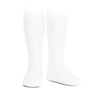 White Ribbed Knee High Socks