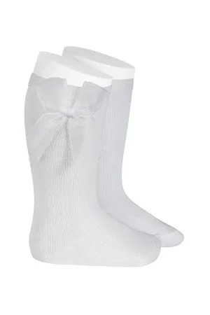 White Tulle Bow Knee High Socks