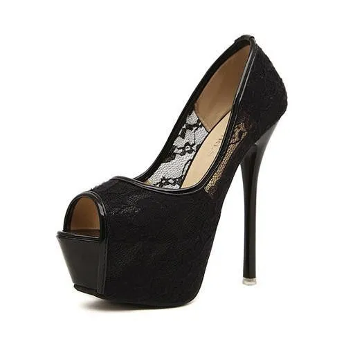 Women Pumps Fashion Lace Peep Toe High Heels Ladies Wedding Shoes Platform White Party Shoes Female Sapatos Femininos