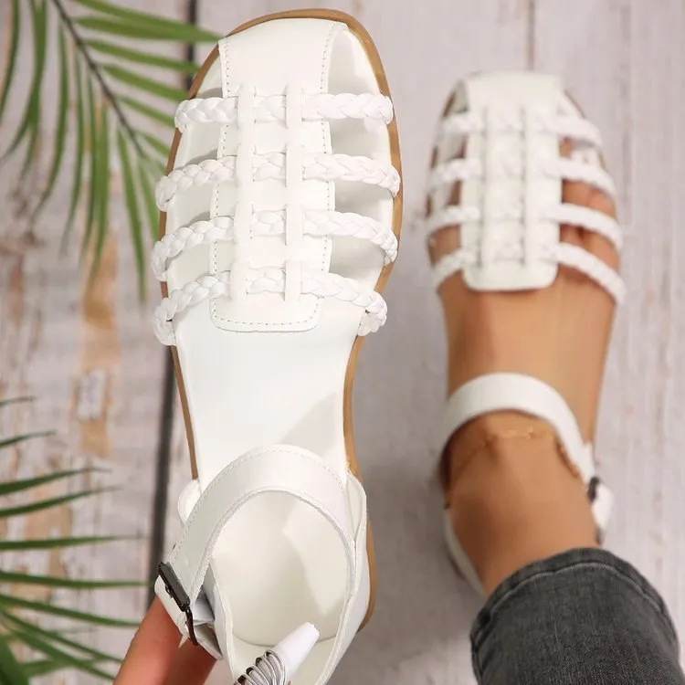 Women's Flat-heeled Closed-toe Hollow Retro Woven Fisherman Sandals