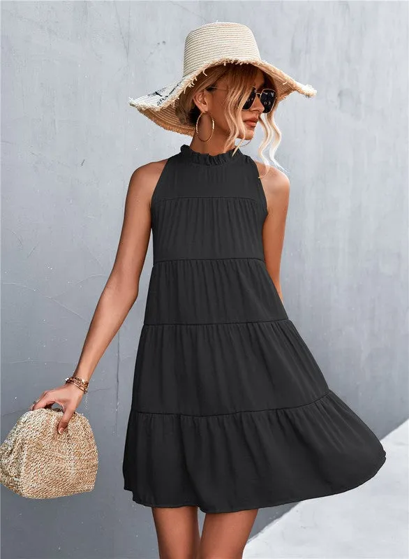 Women's Sleeveless Halter Dress A-line Dress