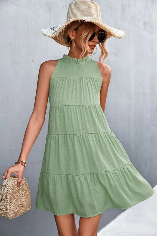 Women's Sleeveless Halter Dress A-line Dress