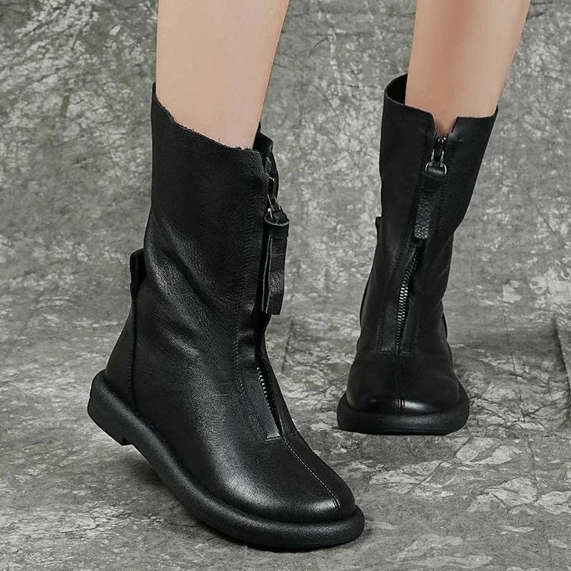 Women's Winter Retro Ultra Soft Synthetic Leather Mid-Calf Boots