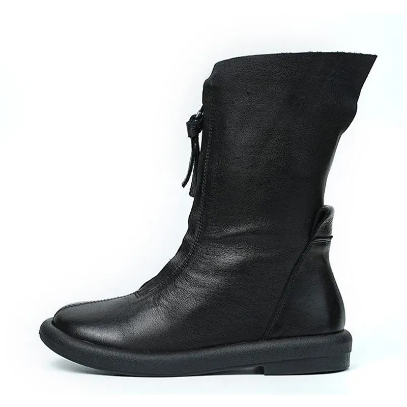 Women's Winter Retro Ultra Soft Synthetic Leather Mid-Calf Boots