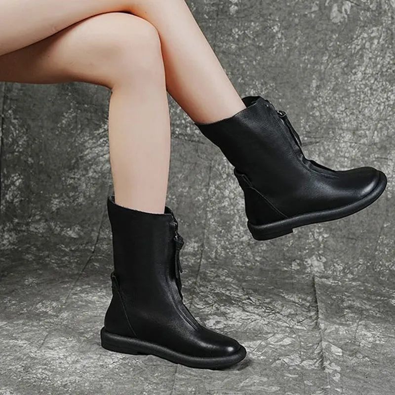 Women's Winter Retro Ultra Soft Synthetic Leather Mid-Calf Boots