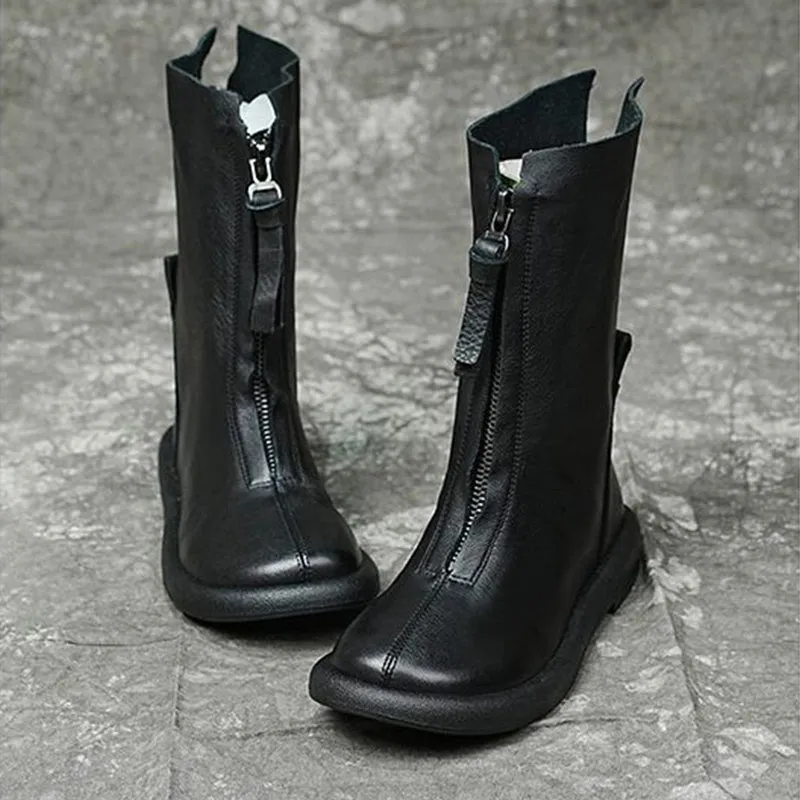 Women's Winter Retro Ultra Soft Synthetic Leather Mid-Calf Boots