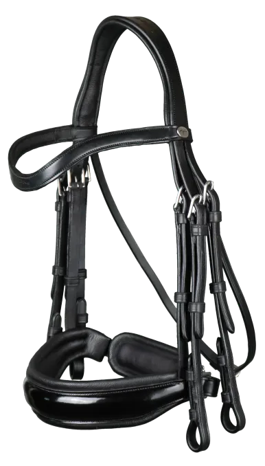 Working Patent Large Crank Noseband Double Bridle - Black
