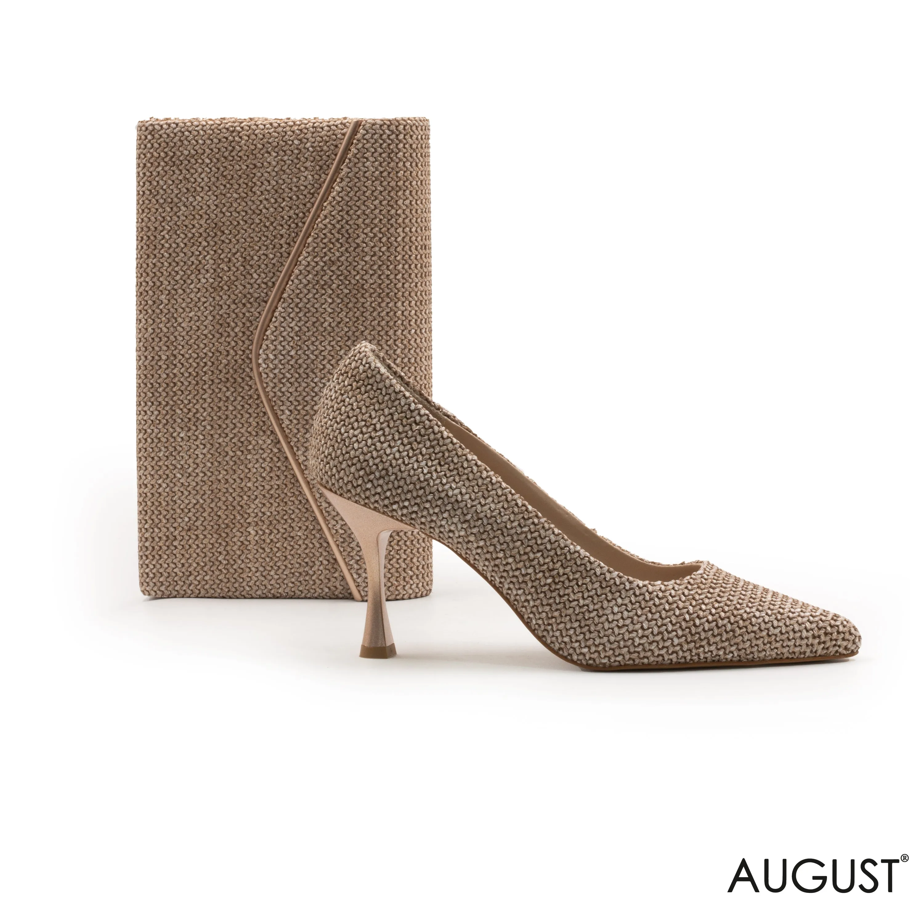 WOVEN TEXTURED FABRIC HIGH-HEEL SHOES,MINI WOVEN TEXTURED FABRIC WALLET WITH FLAP