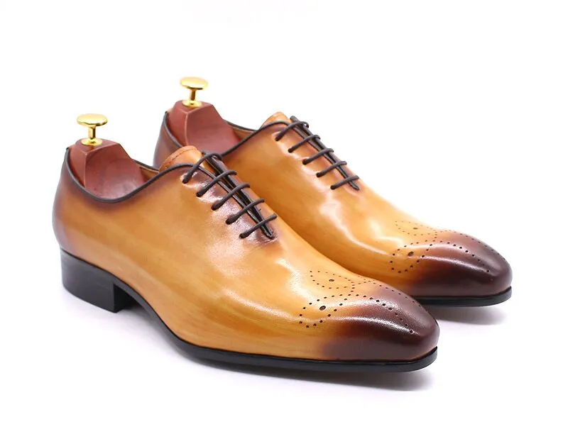Yellow Oxfords Casual Pointed Toe Leather Formal Men's Shoes